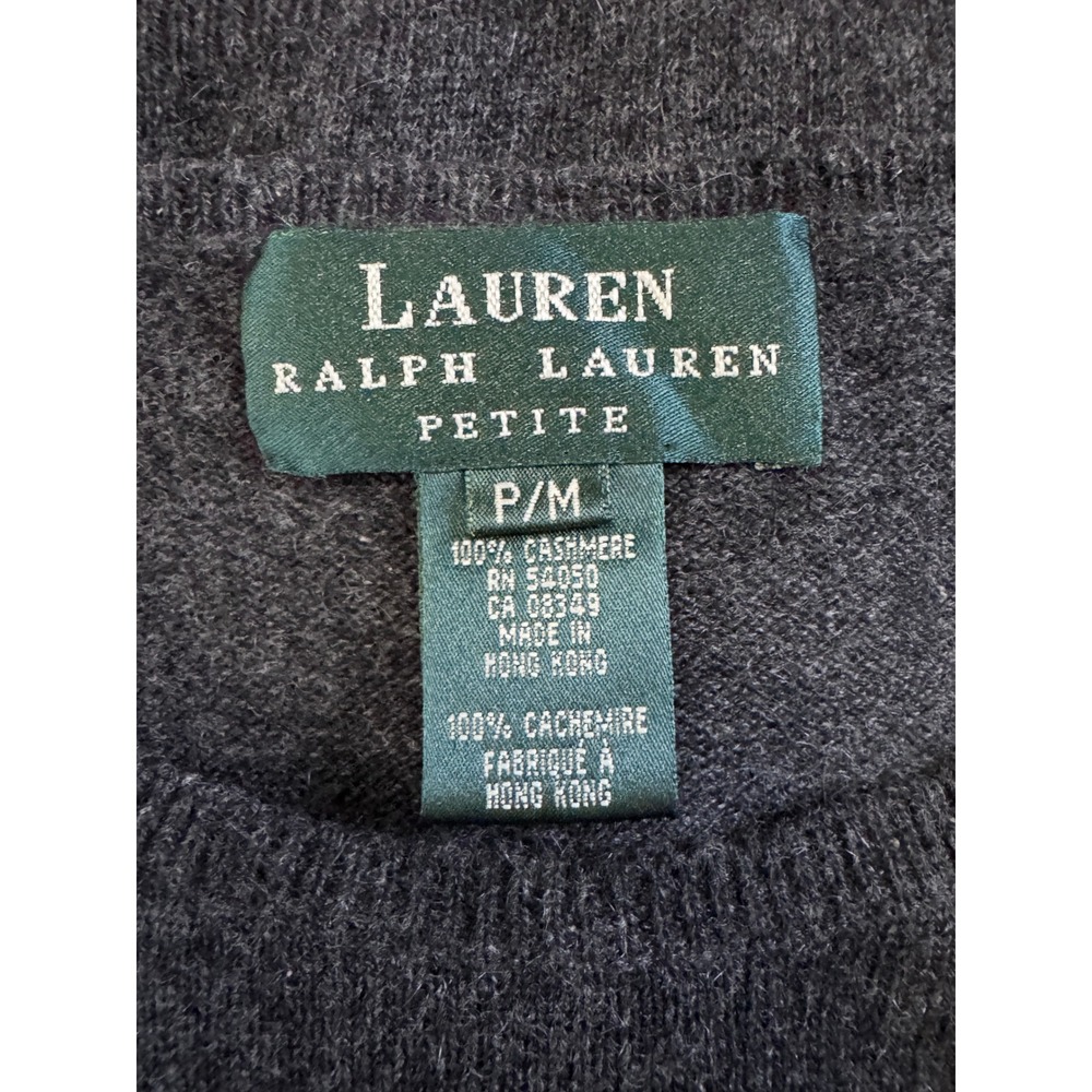 Lauren Ralph Lauren Luxe Essentials Cashmere Short Sleeve Sweater Charcoal PM - Picture 7 of 10